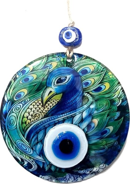 Kuşu Desenli Füzyon Cam Nazar Boncuklu El Yapımı 12 Santimetre Çapında Duvar Dekoru fiyatları