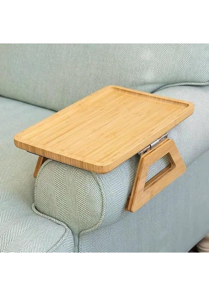 Home Yaylı Tutamaçlı Bambu Koltuk Tepsisi – Menteşeli, Kaymaz, Kolay Kullanımlı, Sağlam Tutan Yan Sehpa, Koltuk Kenarına Takılan Tepsi Sehpa (Dikdörtgen)