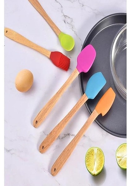 Parça Bambu Saplı Mini Silikon Spatula Kaşık Fırça Seti Renkli fiyatları