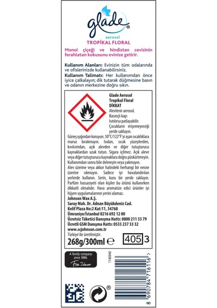 Hava Tazeleyici Aerosol, Oda Kokusu, Tropikal Floral, 300ML fiyatları