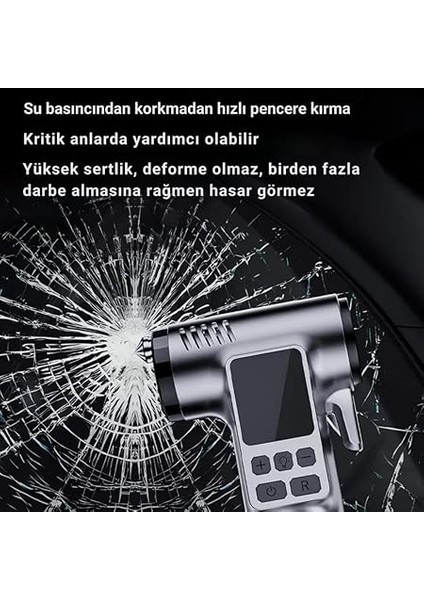4in1 150PSİ 4000MAH Şarjlı Araç Lastik Şişirme Pompası, Cam Kırıcı, Kemer Kesici, LED Işıklı,şarjlı Pompa indirimleri