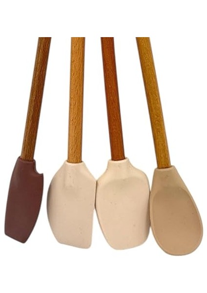 4 Adet 4 Renk Ahşap Saplı Pastel Renkli Isıya Dayanıklı Silikon Spatula Seti Mutfak Seti Renkli Kaşık Spatula Pastel Renkler fiyatları