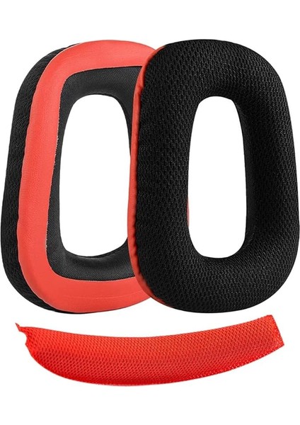 Uyumlu G930 G430 F450 G432 G431 G332 G231 G230 ile Uyumlu Kulaklık Pedi Seti Kulaklık Süngeri ve Kafa Bandı Kulaklık Süngeri Yastığı (Siyah - Kırmızı Kumaş Sünger + Kırmızı Kafa Bandı)