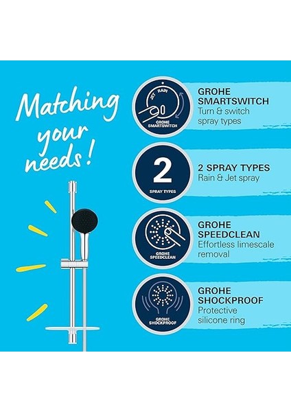 Vitalio Start 110 Sürgülü Duş Seti Sabunluklu, 110MM Yuvarlak 2 Akışlı El Duşu, 600MM Sürgülü Ray, 1750MM Duş Hortumu, Duş Başlığı Seti, Krom, 26952001 modelleri