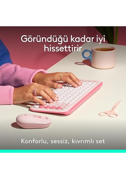 Pop Icon Combo Kablosuz Klavye ve Mouse Seti, Bluetooth, Konforlu Tasarım, Programlanabilir Tuşlar, Sessiz Tıklamalar, 3 Cihaza Kadar Easy-Switch, Türkçe Q Klavye, Pembe modelleri