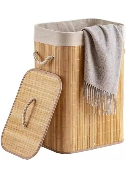 El Yapımı Hasır Katlanır Çamaşır Sepeti Dikdörtgen 72 Litre (40CM*30CM*61CM), Doğal Malzemeden Üretilmiş Çamaşırlık, Bambu Kirli Çamaşır Sepeti modelleri