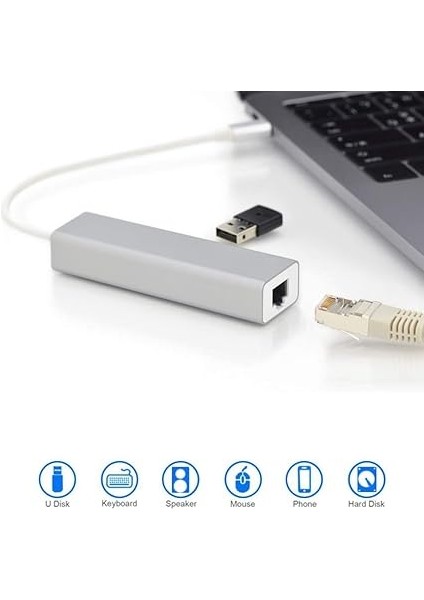 Type C Ethernet 1000MBPS - 1 Gigabit RJ45 Adaptör ve 3 USB Bağlantı Noktası 3.0 Data Hub MacBook Air/pro iMac Acer Lenovo Asus Hp Samsung Huawei ile Uyumlu - Gümüş fırsatları