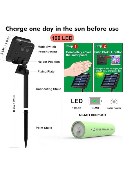 Solar Güneş Enerjili Rgb 100 Led, 12 Metre,8 Modlu, Peri LED Bahçe, Veranda, Avlu, Balkon, Havuz Kenarı, Düğün, Parti, Peyzaj Aydınlatma Su Geçirmez Lamba indirimleri