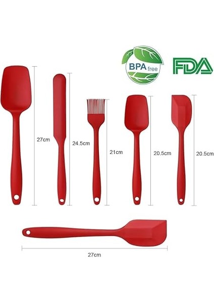 Silikon Mutfak Yardımcısı, 6 Adet Silikon Spatula, Çorba Kaşığı, Fırın Fırçası, Spatula, Isıya Dayanıklı ve Yapışmaz, Paslanmaz Çelik ve Dikişsiz Tek Parça Tasarım Siyah-Gri-Kırmızı (Gri) fiyatları