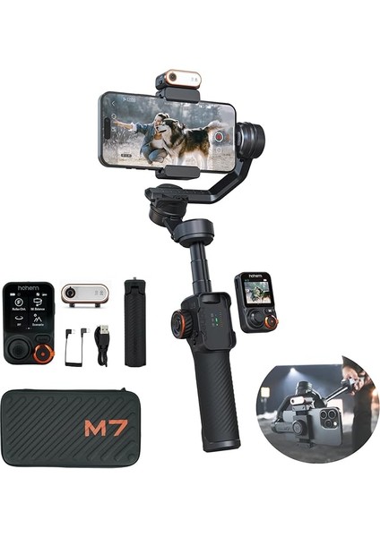 Isteady M7 Gimbal Sabitleyici, Akıllı Telefon Için, 3 Eksenli Telefon Gimbal, iPhone ve Android Için Gimbal Sabitleyici, Dolgu Işıklı Aı Izleme Sensörü, 1,4 Inç Çıkarılabilir Dokunmatik Ekran