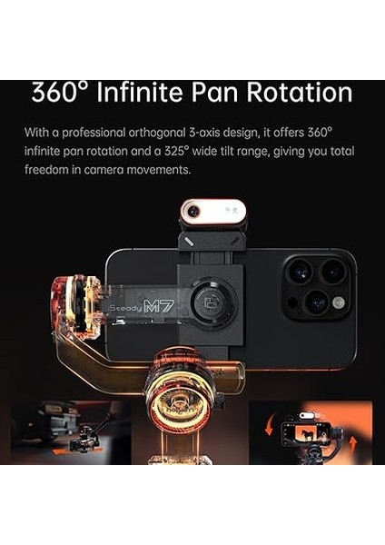 Isteady M7 Gimbal Sabitleyici, Akıllı Telefon Için, 3 Eksenli Telefon Gimbal, iPhone ve Android Için Gimbal Sabitleyici, Dolgu Işıklı Aı Izleme Sensörü, 1,4 Inç Çıkarılabilir Dokunmatik Ekran indirimleri