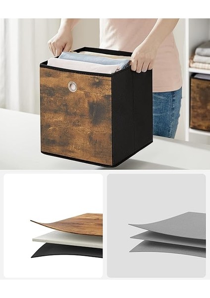 Saklama Kutusu, 6'lı Set, Düzenleme Kutuları, Dokusuz Kumaş, Katlanır Kutu, 26 x 26 x 28 Cm, Kumaş Kutu, Küp Raf Için, Kıyafet Düzenleyici, Vintage Kahverengi-Siyah RFB126B01 indirimleri