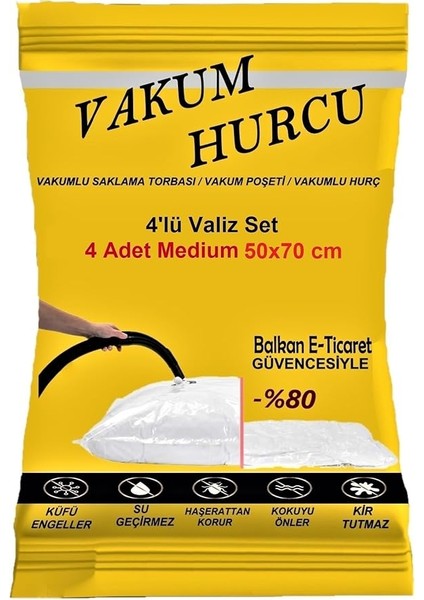 Room-Vakum Hurcu 4'lü Valiz Set Medium 50X70 cm Vakumlu Hurç - Vakumlu Poşet -