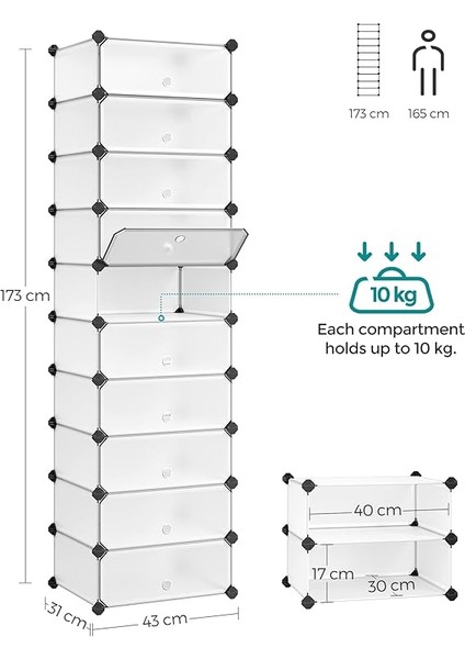 Plastik Ayakkabı Rafı, Dikdörtgen 10'lu Sistem, Beyaz LPC10W modelleri