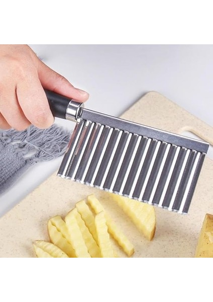 Silikon Saplı Çok Işlevli Paslanmaz Çelik Doğrayıcı Dalgalı Patates Havuç Kesici Kızarmış Sebze Dilimleyici Patates Bıçağı fırsatları