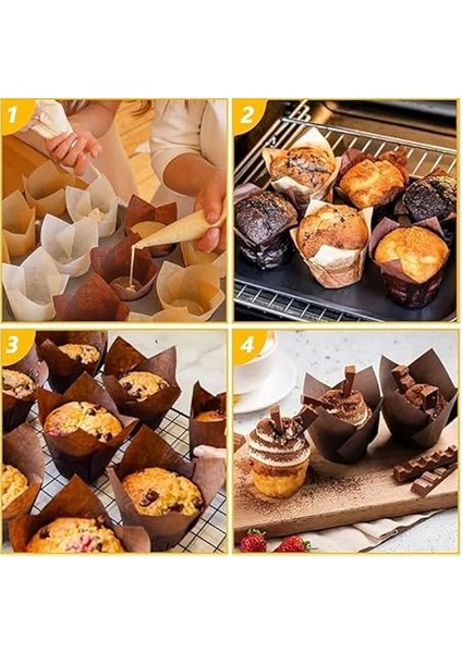 100LÜ Muffin Kalıbı - Cupcake Kalıpları, Su Geçirmez ve Yağ Geçirmez Pişirme Kağıtları, Ev Veya Parti Için Alüminyum Folyo Pişirme Kek Kapları -Ince Tulip Kahverengi indirimleri