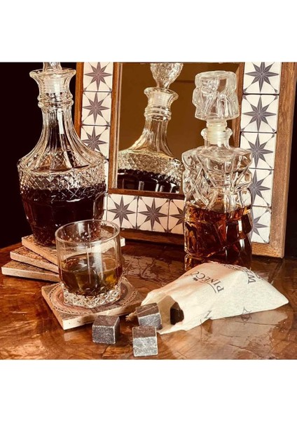 9 Adet Viski Soğutma Taşı Seti Viski Taşı Kesesi Doğal Granit Premium Hediyelik Soğutucu Taş, Pinecone, 2 x 2