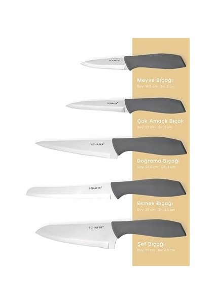 Quick Chef Bıçak Seti 5 Parça-Gri fiyatları