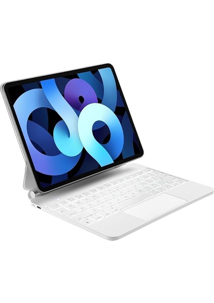 iPad Air 11 M2-M3 2024/2025 ile Uyumlu Touchpad Case Magic Keyboard Işıklı Aydınlatmalı Klavyeli Tablet Kılıfı Beyaz