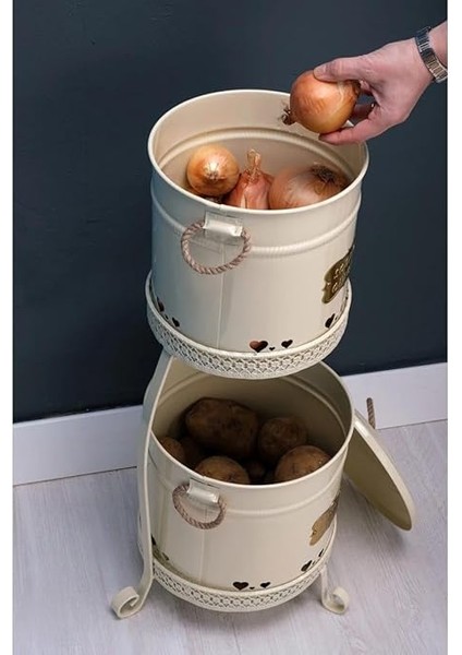 Home 2 Katlı Büyük Boy Patates Soğan Kovası-Krem modelleri