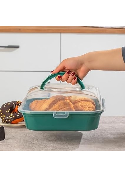 1095 Yeşil Pasta Kek Börek Kabı - Taşıma Çantası - Kilitli Fanus fırsatları