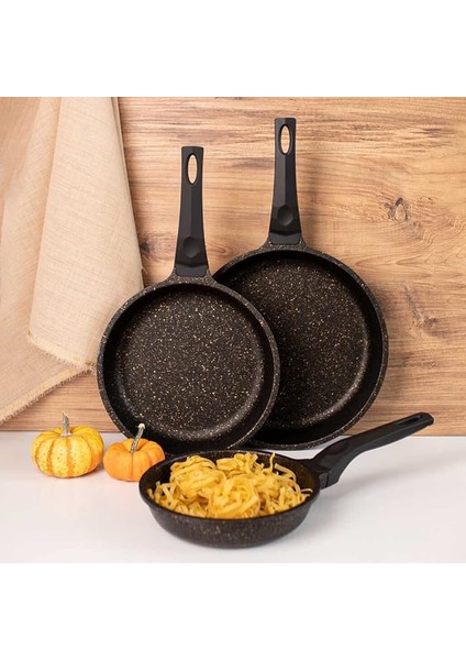 3255 Tava Seti - Döküm Granit Tava Seti Tava Takımı Yanmaz Yapışmaz Tava Seti - 3 Lü Tava Seti