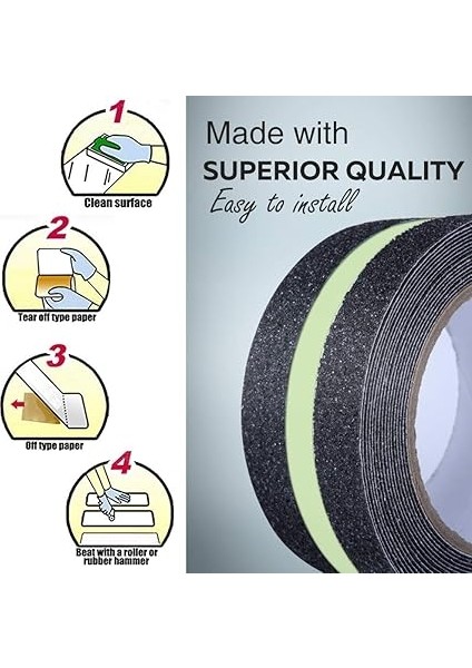 Kaymaz Yapışkan Bant, Kaymaz Güvenlik Bandı, Karanlıkta Parlayan Gelişmiş Sap ve Kaymaz Güvenlik Merdiveni, Iç ve Dış Mekan, 5 cm x 5 M modelleri