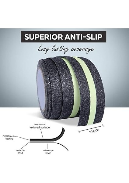 Kaymaz Yapışkan Bant, Kaymaz Güvenlik Bandı, Karanlıkta Parlayan Gelişmiş Sap ve Kaymaz Güvenlik Merdiveni, Iç ve Dış Mekan, 5 cm x 5 M fırsatları