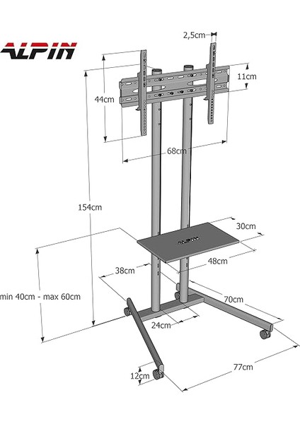 Ev Tipi Salon,oturma Odası,balkon ve Toplantı Odası Tekerlekli Metal Ayaklı Tv/fuar Standı/ünitesi 40" Inç- 75" Inç fırsatları