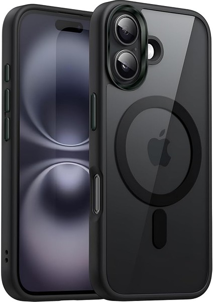 iPhone 16 Için Super-Crystal Magsafe ile Uyumlu Kılıf Arkası Kristal Berraklığında Cam Görünüm Kenarları Darbe Emici Silikon Hybrid Kılıf (Siyah, 16)