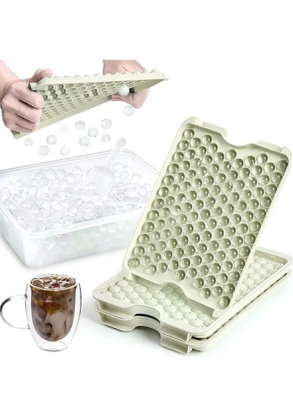 Pumo Vanilya 124 Bölmeli Kapaklı Küre Buz Kalıbı Dondurma Kalıbı Buz Saklama Kabı Sunumluk VLT1476