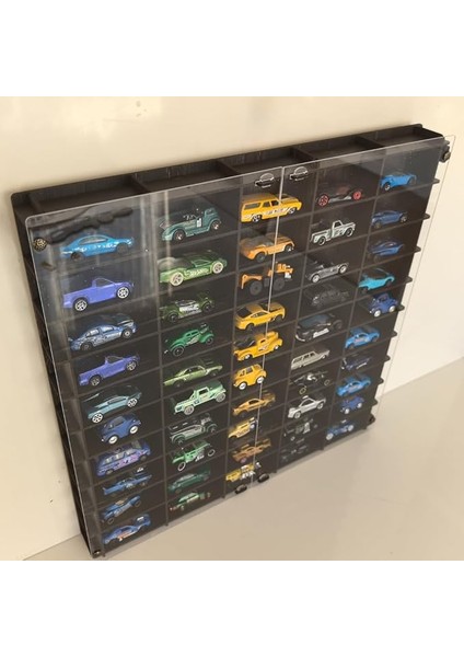 Kapaklı 1/64 Ölçek 50ARAÇ Hotwheels Matchbox Metal Araç Uyumlu Model Oyuncak Araba Rafı-Eskitme Siyah