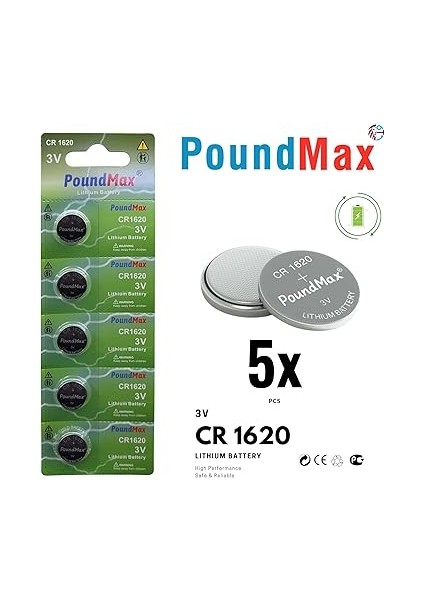 Düğmeli Piller 1620 CR1620 DL1620, 3 V, 5'li Paket fiyatları