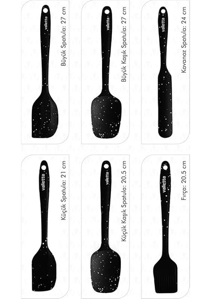 Drongo Isıya Dayanıklı Yanmaz Yapışmaz Silikon Spatula Seti 6 Parça Siyah Noktalı modelleri