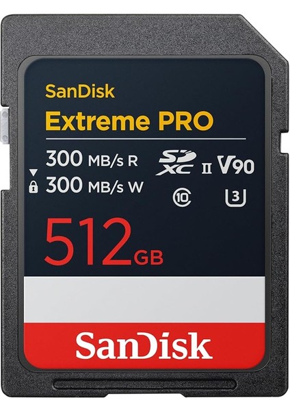 Extreme Pro 512 GB Sdxc Uhs-Iı Kart, 300 Mb/sn'ye Kadar Okuma Hızı ve Yazma Hızı, V90,8 K Kartın Profesyonel Performans Verileri 8k Videoların Kaydedilmesini Sağlar
