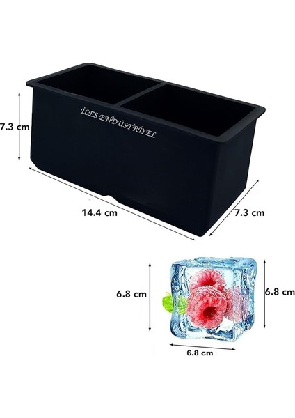 Chef Silikon 2 Bölmeli Küp Buz Kalıbı, Battal Boy, Siyah, 6.8 cm Buz modelleri