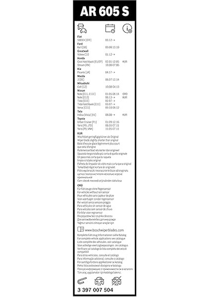 Aerotwin Silecek Seti [600/340 Mm] AR605S 3397007504 modelleri
