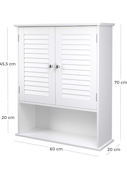 Banyo Dolabı, Dolap, Ayarlanabilir Raflı Ecza Dolabı, Lamel Kapılar ve Açık Raf, 20 x 60 x 70 Cm, Beyaz BBC27WT modelleri