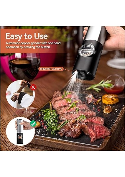 Standlı Tuz Karabiber Değirmeni - 5 Kademe Öğütme Ayarı, LED Işık Tasarımlı Baharat Öğütücü, Standlı Kullanım, Elektrikli Otomatik Tuz Karabiber Kahve Baharat Öğütücü fiyatları