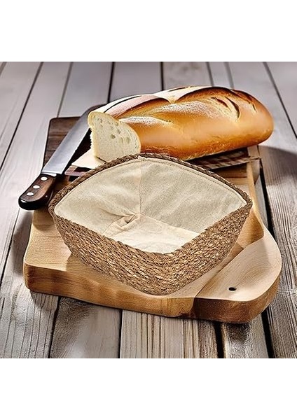 El Yapımı Hasır Içi Bezli Kare Ekmeklik ve Dekoratif Kare Hasır Sepet, Hasır Içi Bezli Ekmek Sepeti Kare (20CM*20CM*8CM) fırsatları