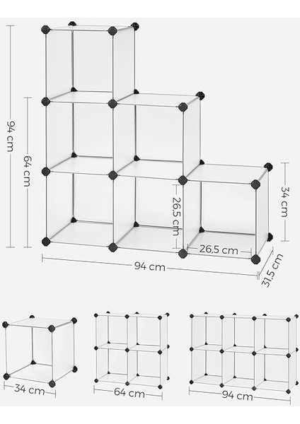 Takılabilir Raf, Plastik Raf, Dıy Küp Raf, Basamaklı Raf, Raf Sistemi, 6 Bölme, Oyuncaklar, Ayakkabılar, Kitaplar, Oturma Odası, Çocuk Odası, Yatak Odası, 93 x 31 x 93 Cm, Beyaz LPC111S modelleri
