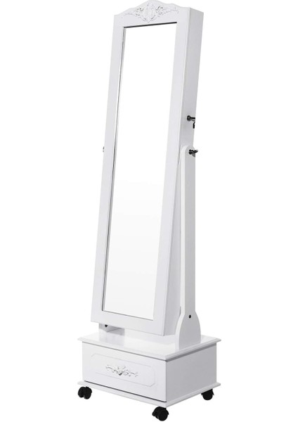 Tekerlekli ve LED Aydınlatmalı Kilitlenebilir Mücevher Dolabı, Beyaz, JBC61W