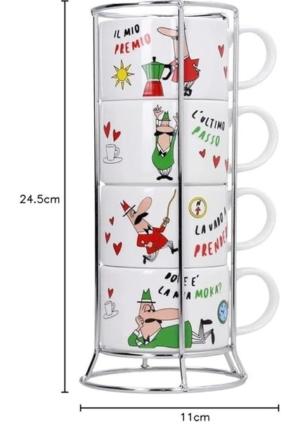 - 4'lü Istiflenebilir Cappuccino Fincan Seti - Karma Renkli - Porselen modelleri