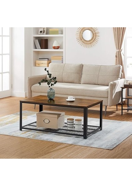 Sehpa, 2 Katlı Oturma Odası Masası, Izgara Raflı, Tv Masası, Metal Çerçeve, Ayarlanabilir Ayaklar, Oturma Odası Için, Endüstriyel Tarz, Vintage Kahverengi/siyah LCT61X fiyatları