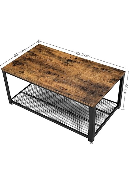 Sehpa, 2 Katlı Oturma Odası Masası, Izgara Raflı, Tv Masası, Metal Çerçeve, Ayarlanabilir Ayaklar, Oturma Odası Için, Endüstriyel Tarz, Vintage Kahverengi/siyah LCT61X modelleri