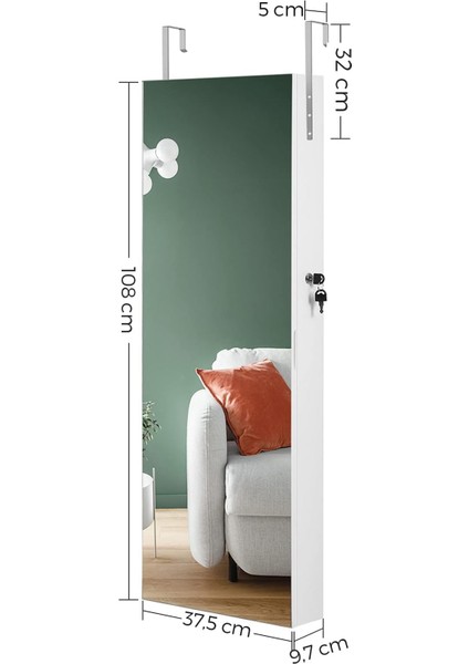 Asma Mücevher Dolabı, Asma Dolap, Kilitlenebilir Aynalı Dolap, Çerçevesiz Tam Boy Aynalı Duvar Dolabı ve 2 Ayrı Makyaj Malzemeleri Düzenleyicili, Kolyeler, Küpeler Için, Beyaz JJC001W01 indirimleri