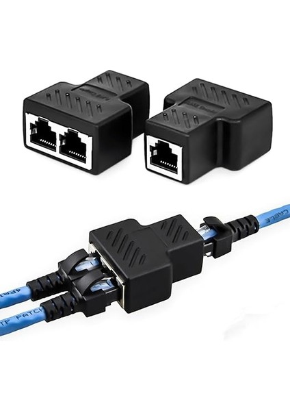 2 Portlu Splitter, Çift Lan Kablosu, Ethernet Bölücü, RJ45 Dişi Adaptör Konnektörü - Ethernet Splitter Cable
