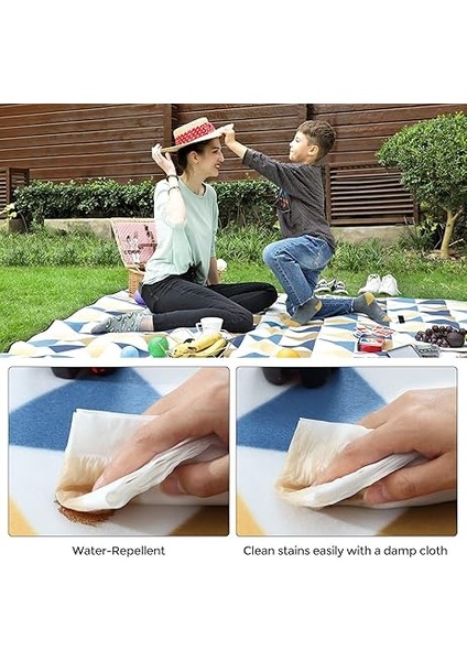 Piknik Örtüsü, 300 x 200 Cm, Büyük, Kamp Örtüsü, Park, Bahçe, Plaj Için, Su Geçirmez, Makinede Yıkanabilir, Katlanabilir, Sarı ve Mavi Üçgenler GCM073Q01 fırsatları
