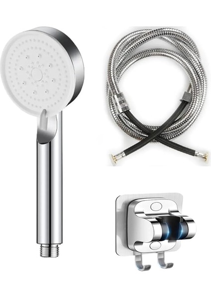 5 Fonksiyonlu Yüksek Basınçlı Duş Başlığı Yapışkanlı Mafsal Hortum Duş Seti, Siyah, 150 cm (Krom)