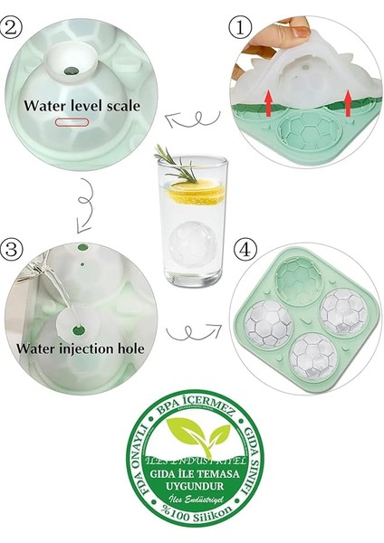 Chef Silikon Futbol Topu Büyük Boy 4 Bölmeli Buz Kalıbı, Kapaklı, Yeşil fırsatları